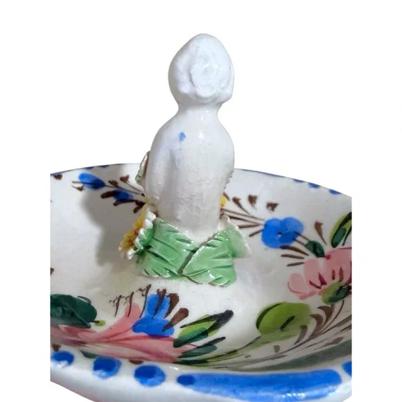 Vintage Italy Hand painted Ceramic Ring Dish Capodimonte Style Cherub Floral Sca - Picture 3 of 8